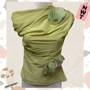 ZARA Green Draped Floral Top - Size M - NWT